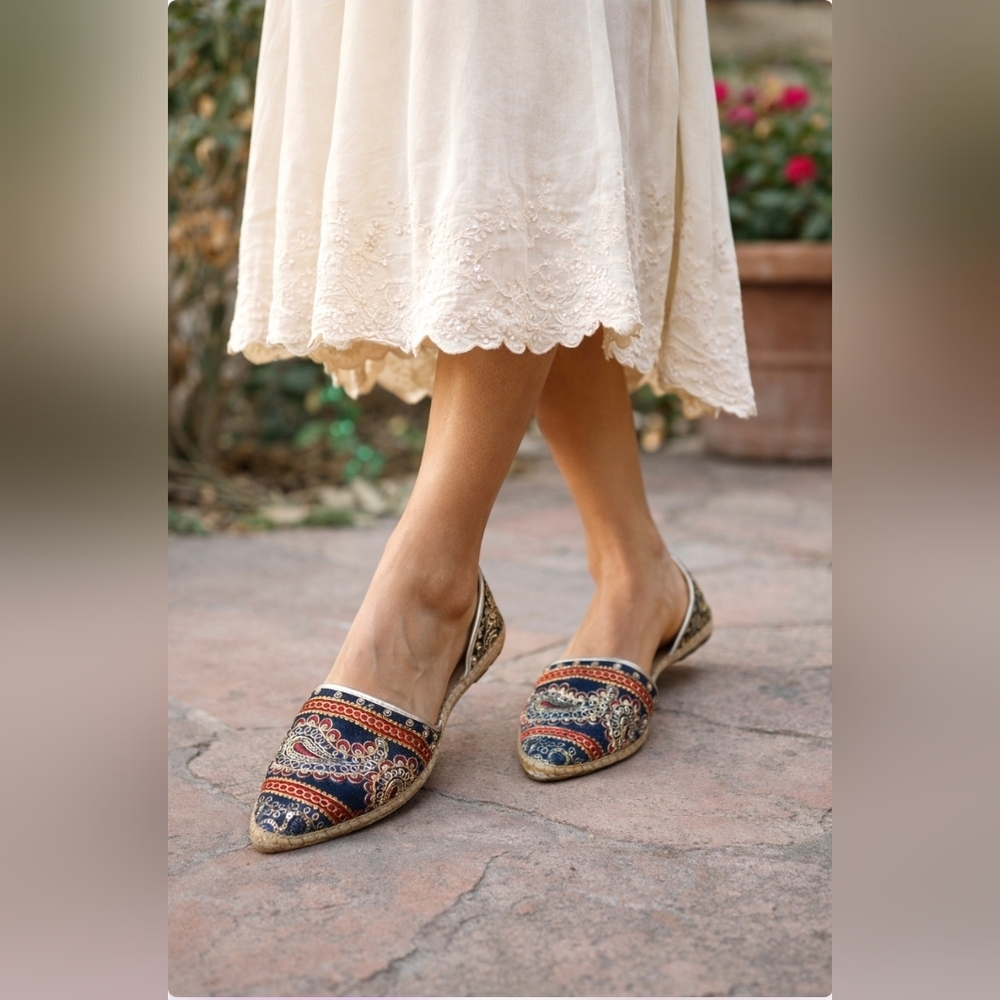 Andrew Stevens Navy Blue Chandra Espadrille Flats Sz 38